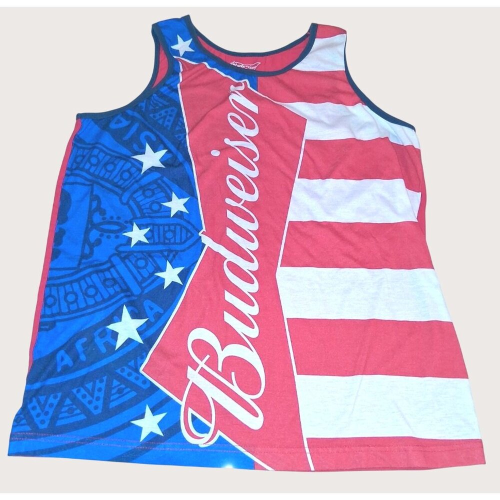 Budweiser Patriotic Flag Stars Tank Top Large Unisex Red White Blue Sleeveless S